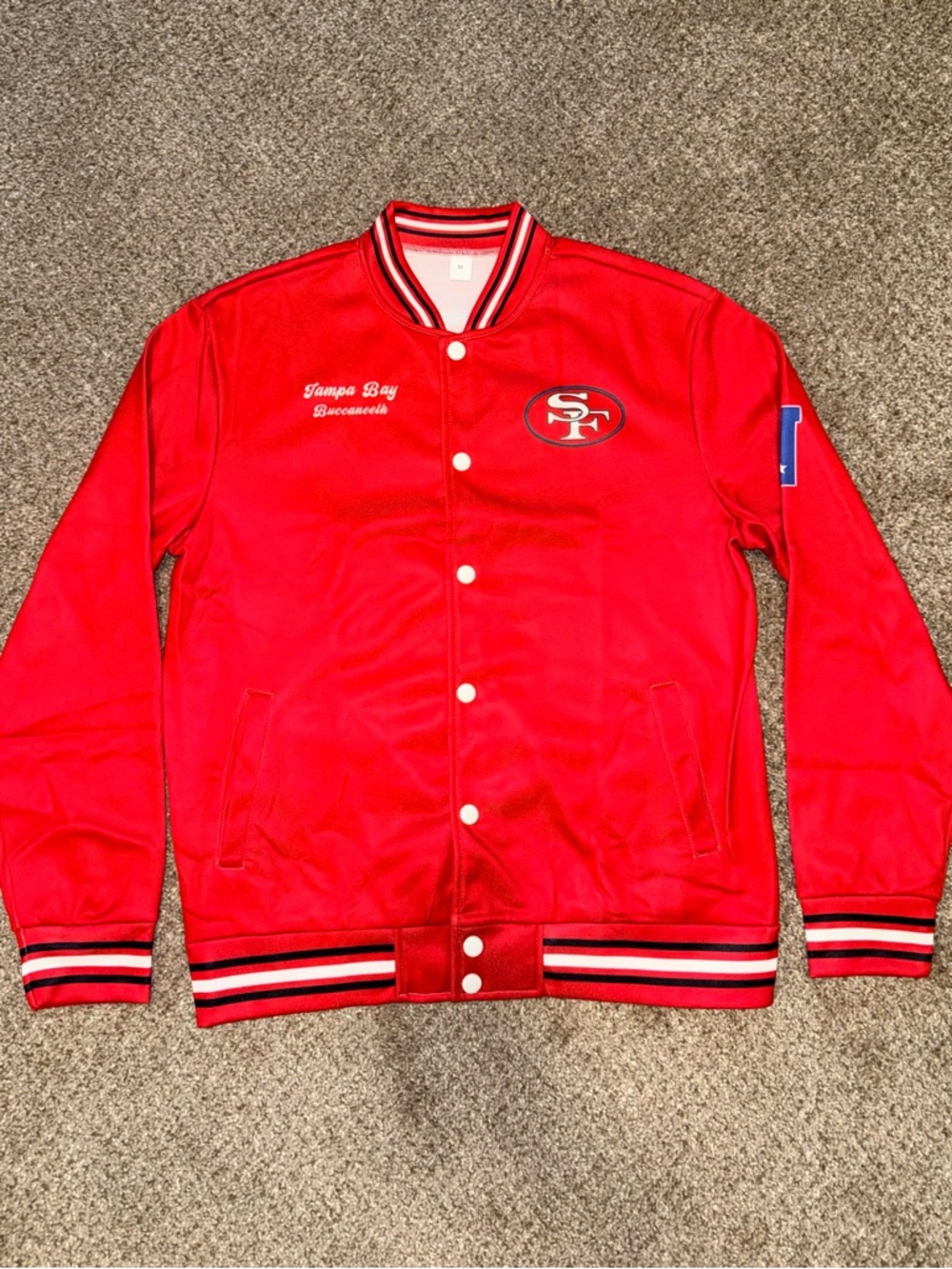 San Francisco 49ers MISPRINT Varsity Jacket Tampa Bay Bucaneeth ERROR Medium